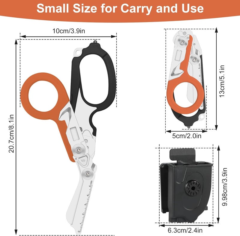 Lemasa 6-in-1 trauma shears - emergency responders, outdoor emergencies, medical staff, and outdoor camping, Gift box packaging with scissors storage K sheaths (Black Orange) - Image 2